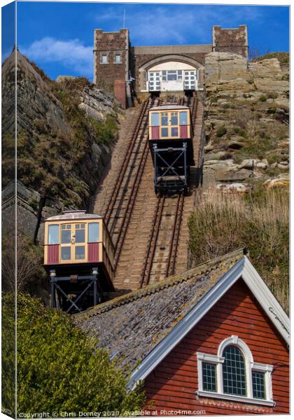 View of the East Hill Railway Lifts in Hastings Canvas Print by Chris Dorney