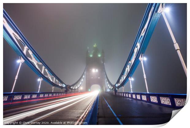 Foggy Tower Bridge Print by Chris Dorney