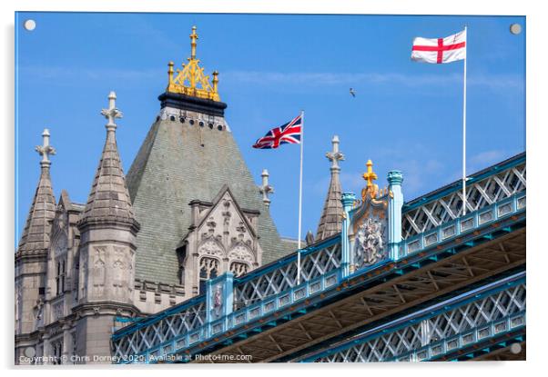 Flags on Tower Bridge in London Acrylic by Chris Dorney