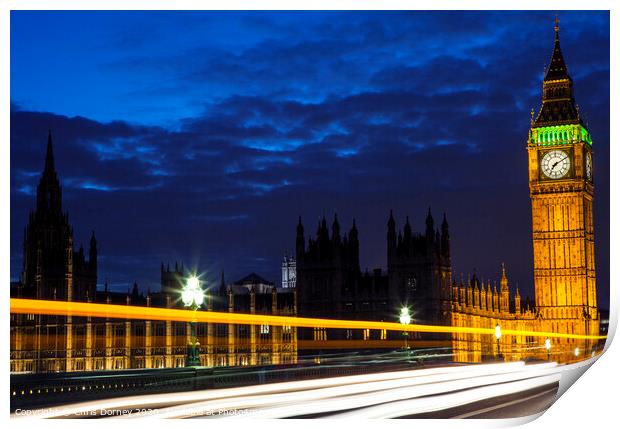 Light Trails on Westminster Bridge in London Print by Chris Dorney