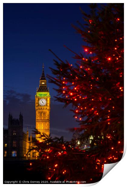 Big Ben at Christmas Print by Chris Dorney