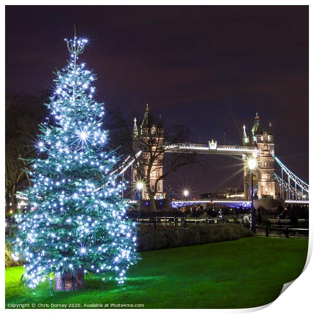 Tower Bridge at Christmas Print by Chris Dorney