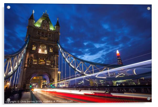 Tower Bridge Light Trails and the Shard Acrylic by Chris Dorney