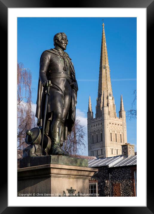 Duke of Wellington Statue and Norwich Cathedral Framed Mounted Print by Chris Dorney