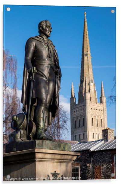 Duke of Wellington Statue and Norwich Cathedral Acrylic by Chris Dorney