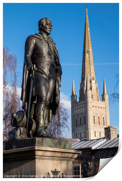 Duke of Wellington Statue and Norwich Cathedral Print by Chris Dorney