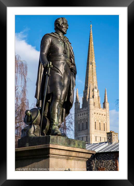 Duke of Wellington Statue and Norwich Cathedral Framed Mounted Print by Chris Dorney