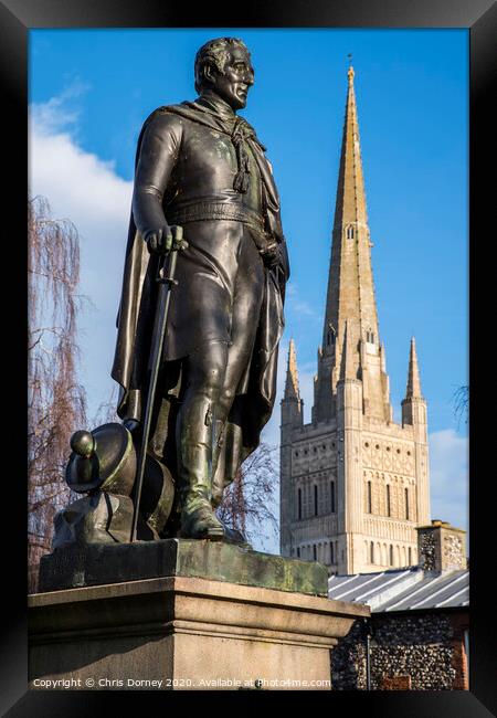 Duke of Wellington Statue and Norwich Cathedral Framed Print by Chris Dorney