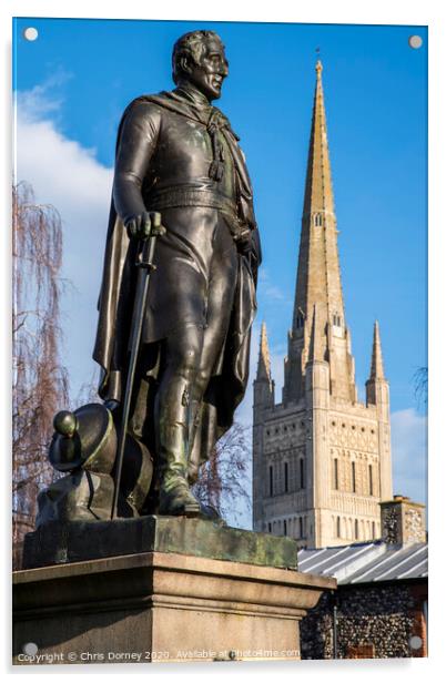 Duke of Wellington Statue and Norwich Cathedral Acrylic by Chris Dorney