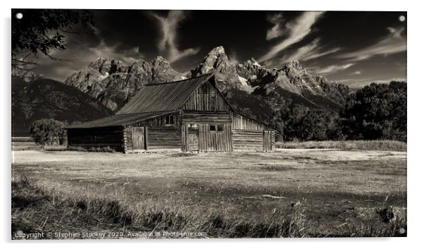 T A Moulton Barn and Tetons Acrylic by Stephen Stookey
