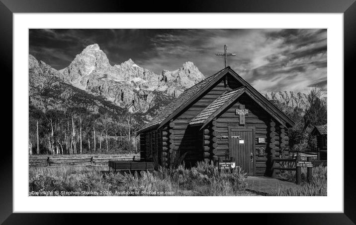 Chapel of Transfiguration and Grand Teton Framed Mounted Print by Stephen Stookey