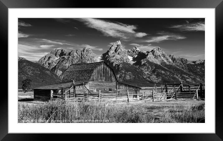 John Moulton Barn and Tetons - Classic Black and White Framed Mounted Print by Stephen Stookey