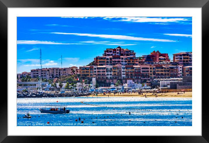 Beach Restaurants Boats Cabo San Lucas Mexico Framed Mounted Print by William Perry