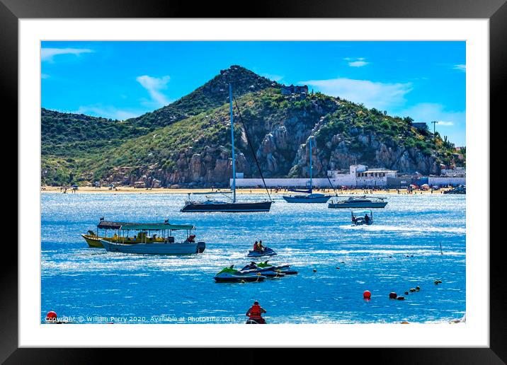Beach Boats Cabo San Lucas Mexico Framed Mounted Print by William Perry