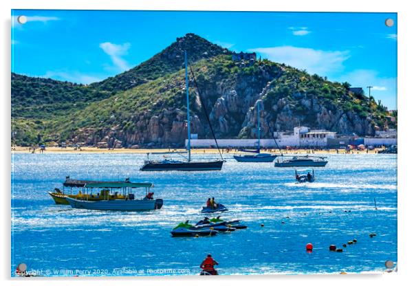 Beach Boats Cabo San Lucas Mexico Acrylic by William Perry