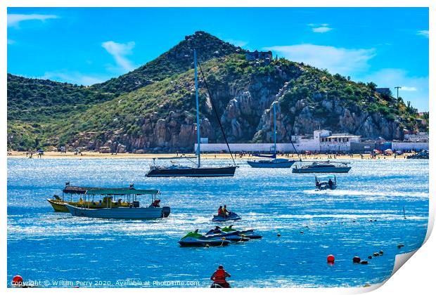 Beach Boats Cabo San Lucas Mexico Print by William Perry