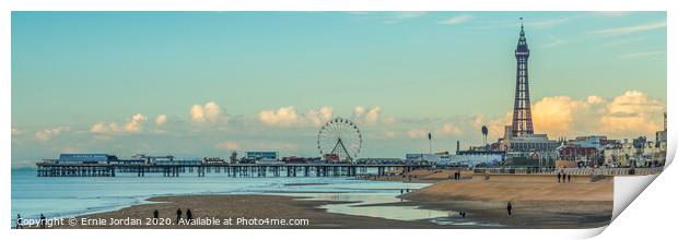Blackpool seafront and central pier Print by Ernie Jordan