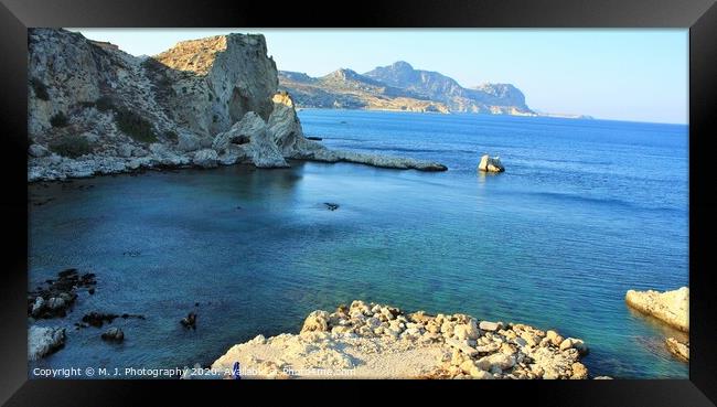 Grand blue beach in Stegna on Rhodes island in Gre Framed Print by M. J. Photography