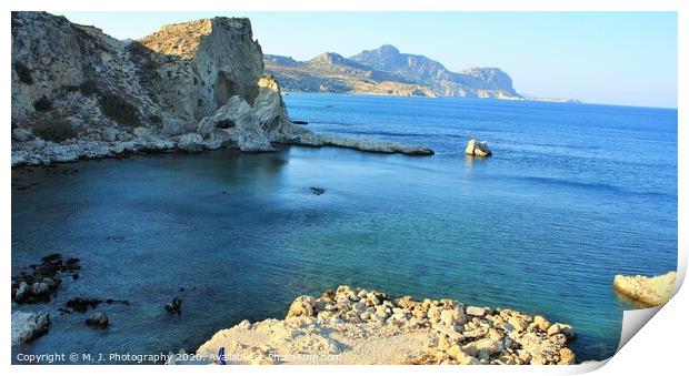 Grand blue beach in Stegna on Rhodes island in Gre Print by M. J. Photography
