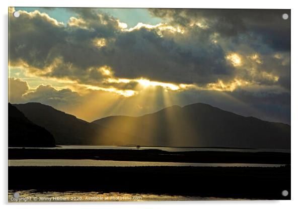 Sunrays hitting loch in Dornie Scotland Acrylic by Jenny Hibbert