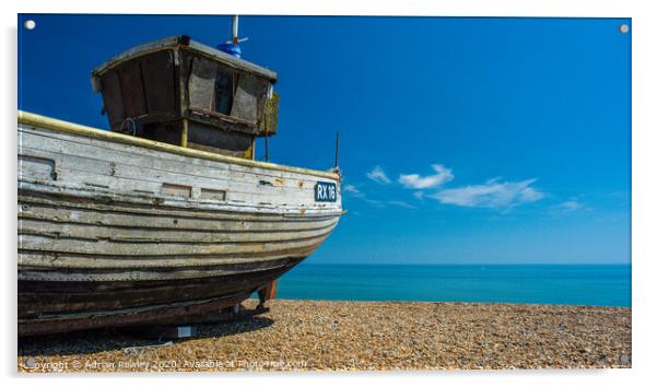Fishing boat at Hastings beach Acrylic by Adrian Rowley