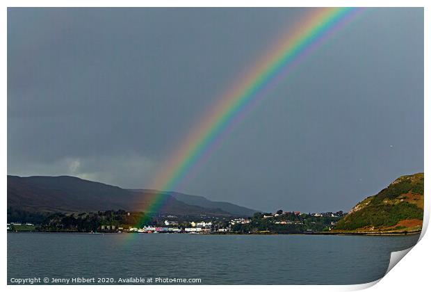 Portree harbour with a rainbow after the rain Print by Jenny Hibbert