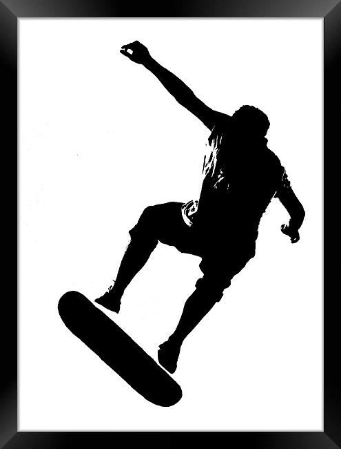 Skateboarder on White Framed Print by Dawn O'Connor