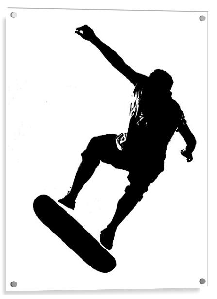 Skateboarder on White Acrylic by Dawn O'Connor