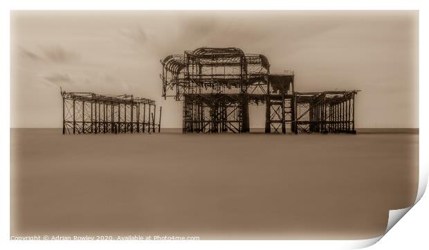 West Pier, Brighton in Sepia Print by Adrian Rowley
