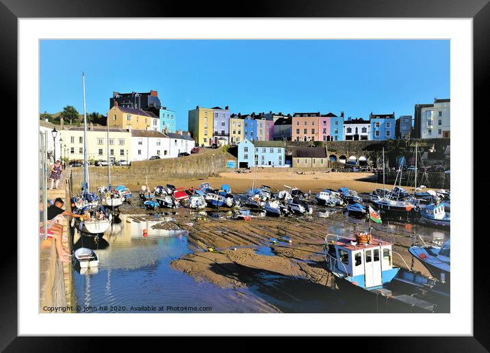 The beautiful colorful harbour of Tenby Wales at low tide. Framed Mounted Print by john hill