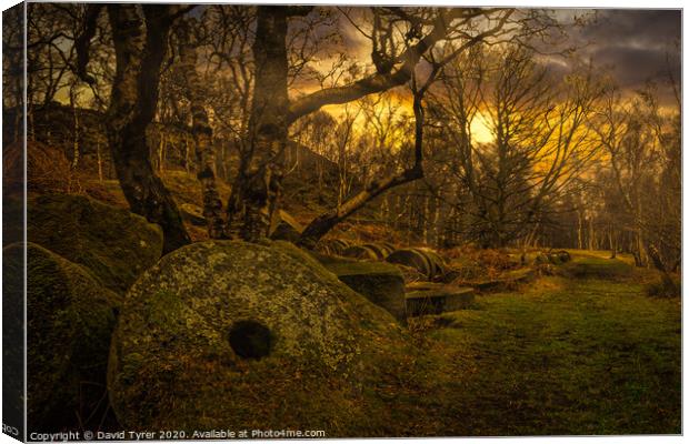 Winter's Whisper: Padley Gorge Millstones Canvas Print by David Tyrer