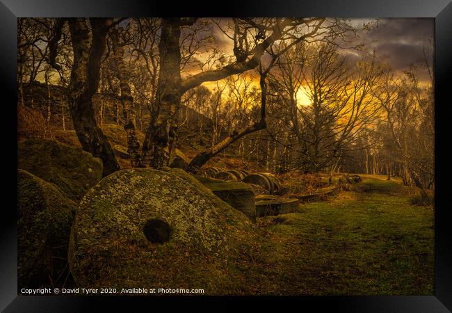 Winter's Whisper: Padley Gorge Millstones Framed Print by David Tyrer
