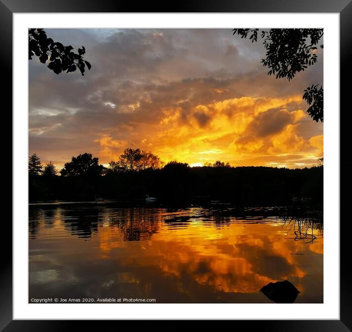 Firey sunset at Osborne pond  Framed Mounted Print by Joe Ames