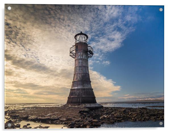 Whiteford Lighthouse at Whiteford Sands. Acrylic by Colin Allen