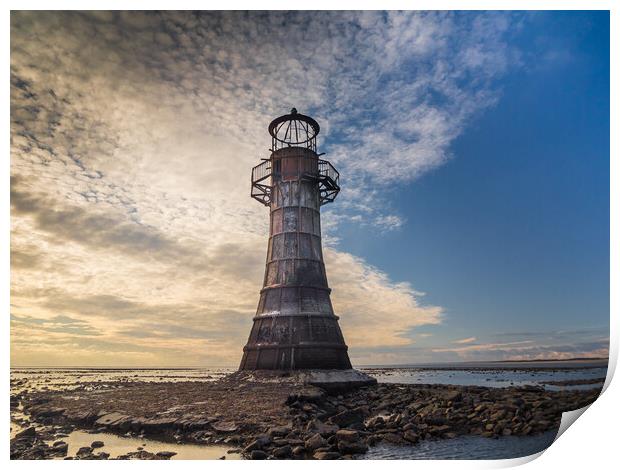 Whiteford Lighthouse at Whiteford Sands. Print by Colin Allen