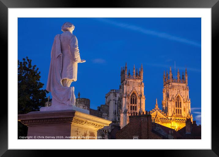 William Etty Statue and York Minster at Dusk Framed Mounted Print by Chris Dorney