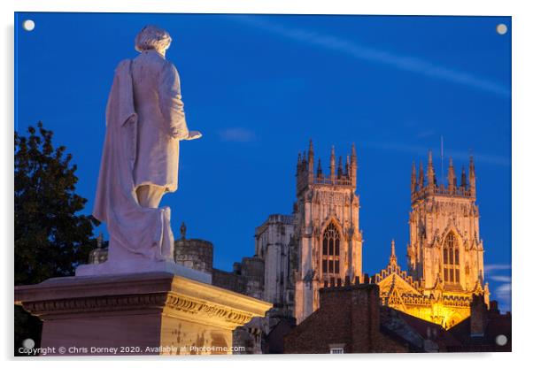William Etty Statue and York Minster at Dusk Acrylic by Chris Dorney