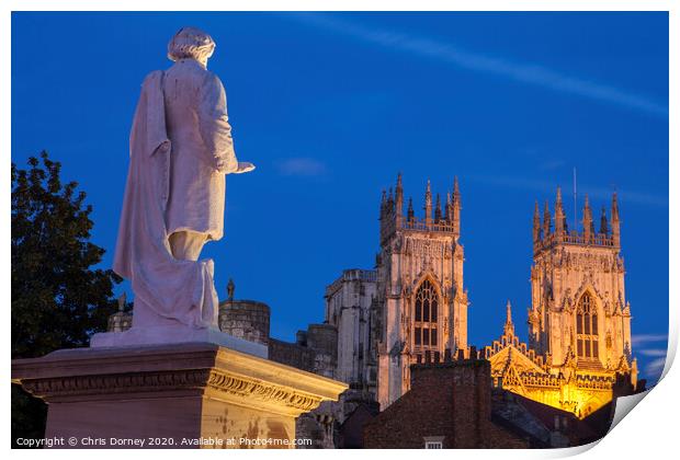 William Etty Statue and York Minster at Dusk Print by Chris Dorney