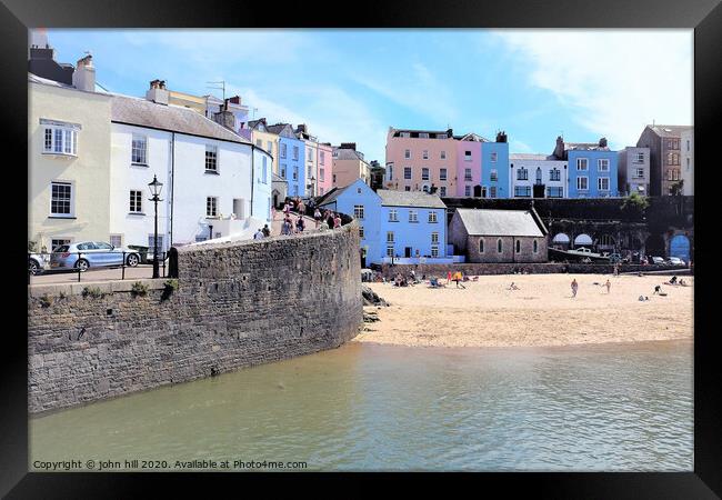 The beautiful harbour  and beach of Tenby Wales.  Framed Print by john hill