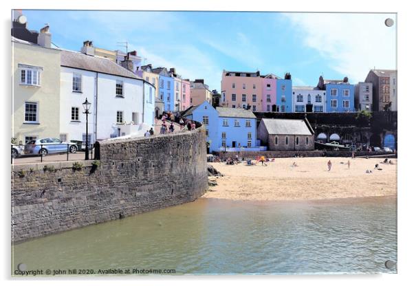 The beautiful harbour  and beach of Tenby Wales.  Acrylic by john hill