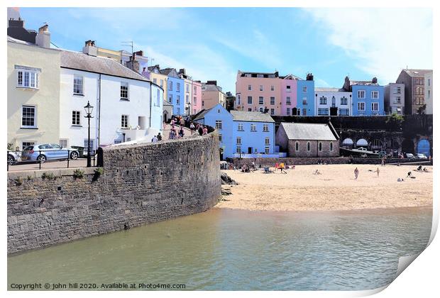 The beautiful harbour  and beach of Tenby Wales.  Print by john hill