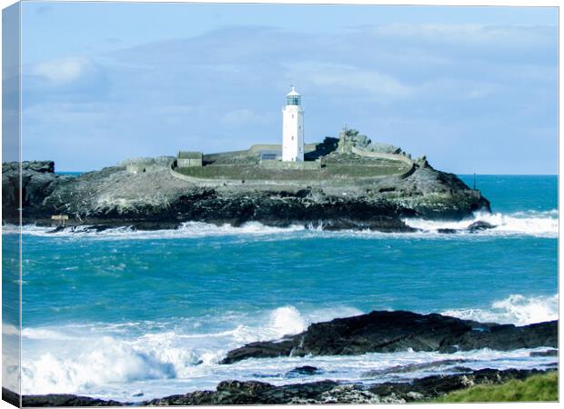 Majestic Godrevy Lighthouse Standing Proudly Canvas Print by Beryl Curran