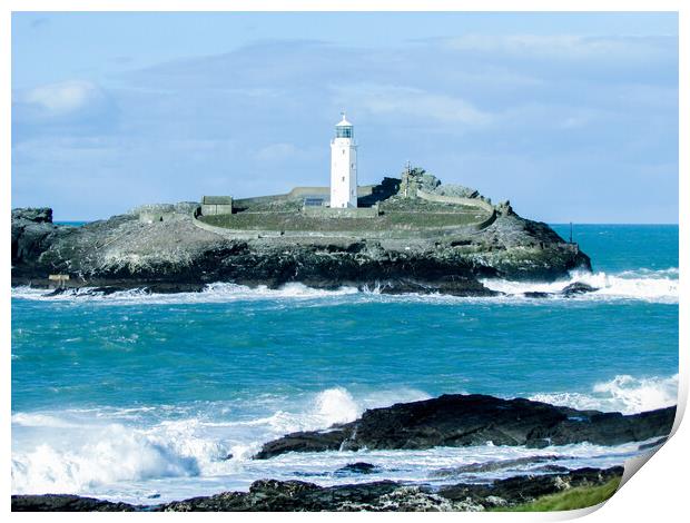 Majestic Godrevy Lighthouse Standing Proudly Print by Beryl Curran