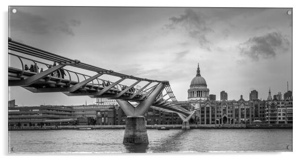 Millennium Bridge and St Pauls Cathedral Acrylic by Wendy Williams CPAGB
