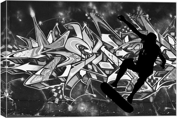 Skateboarder with Graffitti Background Canvas Print by Dawn O'Connor