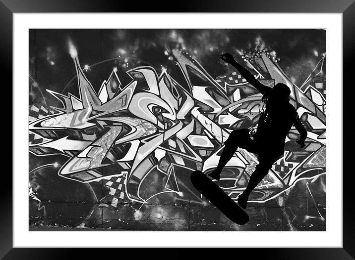 Skateboarder with Graffitti Background Framed Mounted Print by Dawn O'Connor