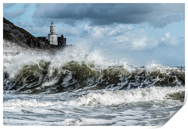 Breaking waves at Bracelet Bay, Mumbles, Swansea. Print by Gareth Lovering