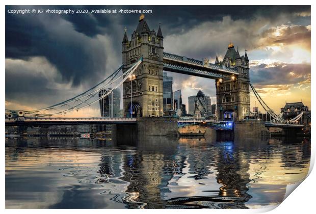 Stormy Sunset Over Tower Bridge, London Print by K7 Photography