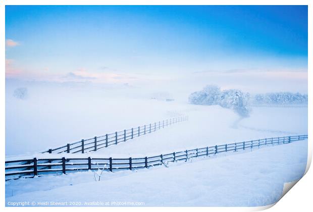 Fencelines in the Snow Print by Heidi Stewart