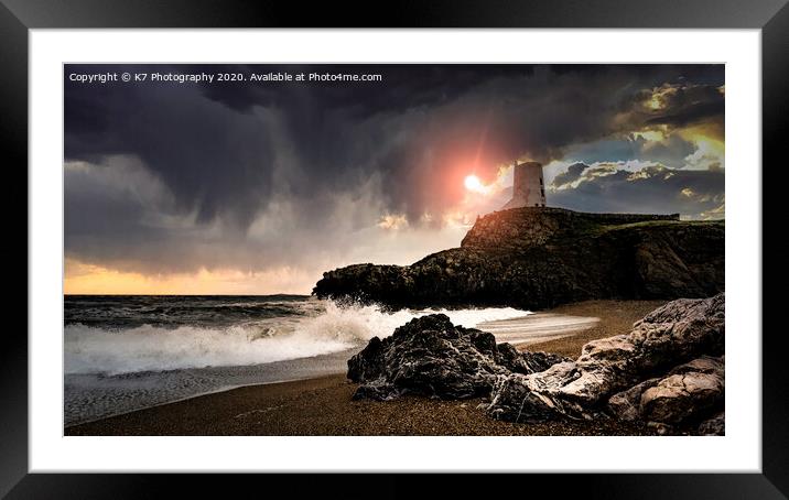 Majestic Llanddwyn Lighthouse amidst a Stormy Sky Framed Mounted Print by K7 Photography
